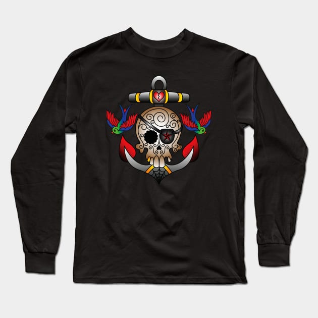 Skull Anchor Tattoo Long Sleeve T-Shirt by OrneryDevilDesign